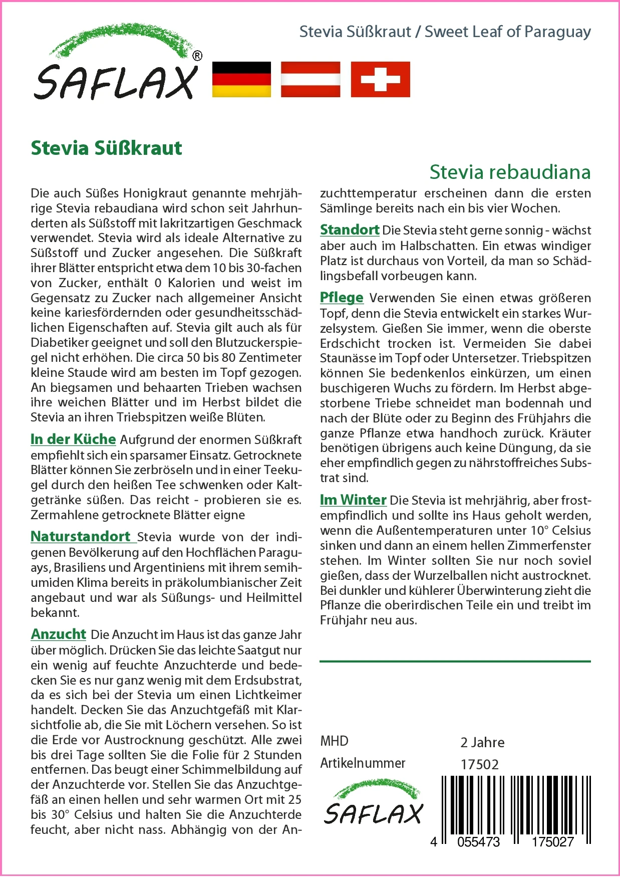 Süßkraut Stevia | Steviasamen Von Saflax 3 Süßkraut Stevia | Steviasamen Von Saflax